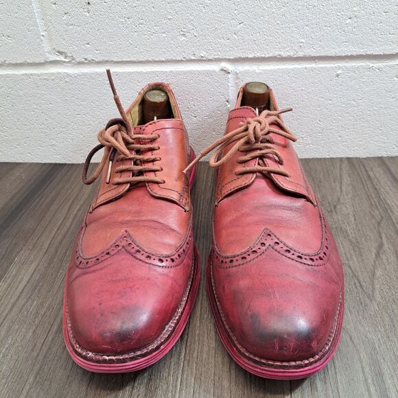 VTG Cole Haan Red Leather Wing Tip Oxford Lace Up Casual Shoes Mens Size 11 M - Picture 3 of 7